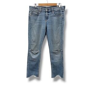 Rag & Bone‎ Halsey Dre Capri Distressed Jeans Size 29 Light Wash Frayed Hem